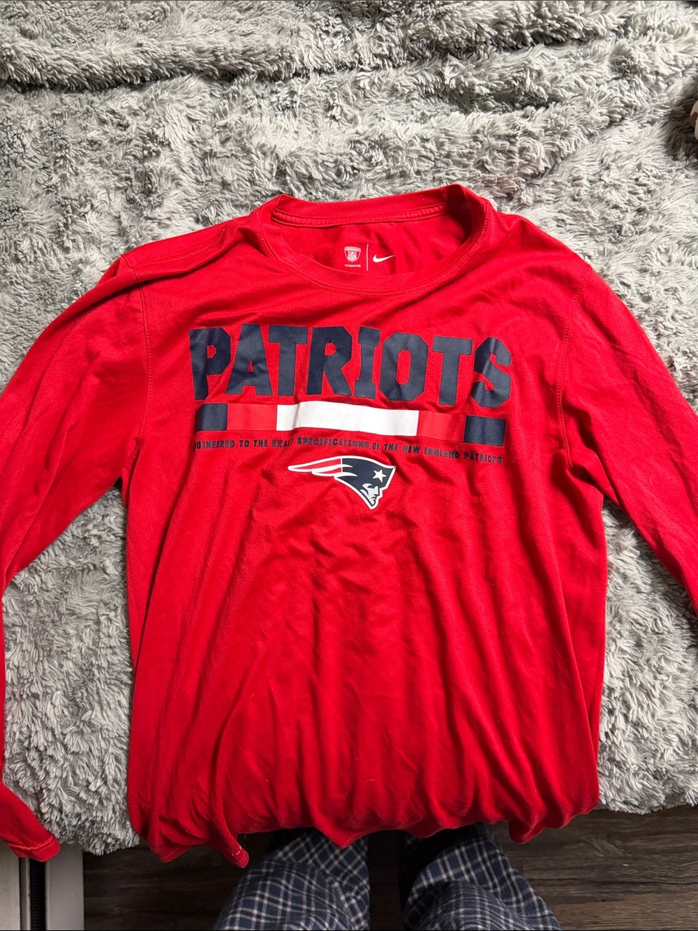 Nike Red Patriots Long Sleeve Tee with Navy Graphics